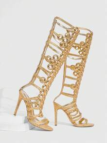 CUCCOO SZL Women's Fashionable Hollow-Out Ornate High Heel Sandals Valentine's Day - Gold - View 6