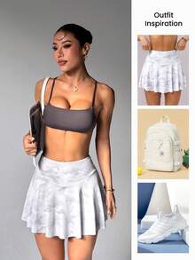 Dewbera 女士高腰迷彩印花休闲健身运动裙裤 - 彩色 - 查看 6