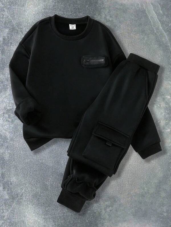 SHEIN Coolqubz Tween Boys Casual Loose Fit Long Sleeve Sweatshirt And Pants Co-Ord Set Fall Winter,Unisex