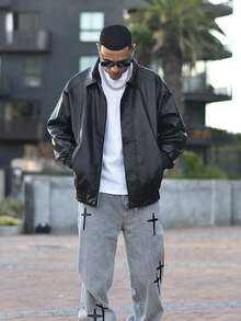 Devon Thys 男士休闲宽松商务皮夹克，适合秋季，垃圾摇滚风格 - 黑色 - 查看 4