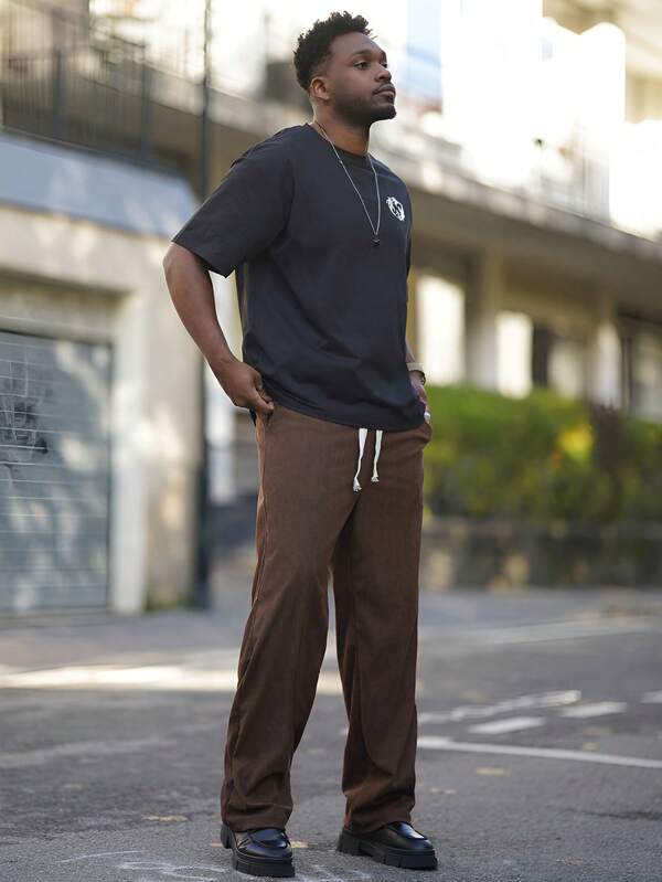 Heavens Edit Pantalones rectos de pana para hombres, pantalones casuales cómodos y sueltos de unicolor versátiles para primavera y otoño
