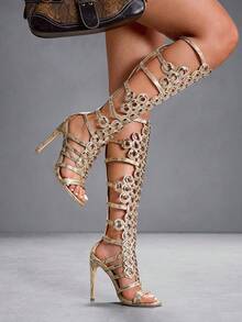 CUCCOO SZL 女士时尚性感通勤及派对设计高跟凉鞋 - 香檳色 - 查看 3