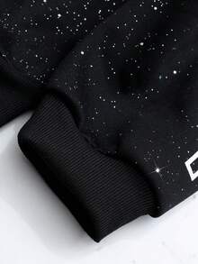 ROMWE MEN 男士连帽拉链字母十字印花宽松休闲卫衣 - 黑色 - 查看 3