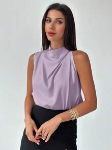 Firerie 女士优雅时尚新款通勤办公日常度假音乐节不对称褶皱杏色衬衫，春夏款 - 紫羅蘭色 - 查看 4