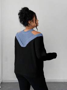SHEIN Elenzya Women's 2 In 1 Off-Shoulder Contrast Color Sweater - Blue - View 2