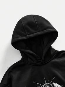 ROMWE MEN Men's Anime Character Print Long Sleeve Casual Hoodie - Black - View 3