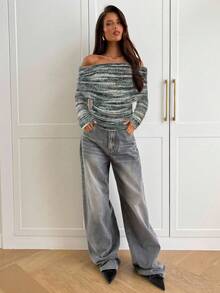 Aloruh Women's Sexy & Elegant Off Shoulder Ruched Fitted Long Sleeve Knit T-Shirt - Multicolor - View 6