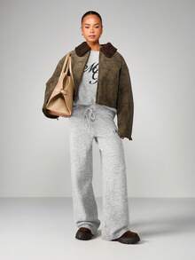 MISSGUIDED Oversized Knit Sweater With Embroidered Logo Cozy Pullover Jumper Fall Winter Casual Loungewear - Light Grey - View 3