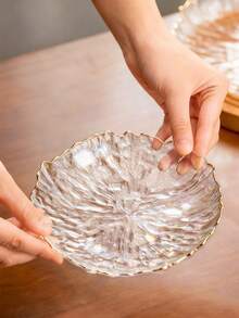 1件简约复古高品质冰山纹理玻璃水果碗、小吃盘、家居装饰客厅精致开胃沙拉盘圣诞礼物 - 透明 - 查看 4