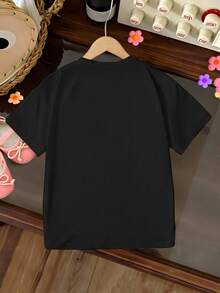 女童短袖T恤，67 Six Seven甜甜圈图案印花，适合春夏穿着，休闲可爱，时尚百搭。 - 黑色 - 查看 2