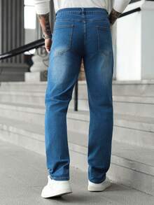 Manfinity Homme Men's Pocket Distressed Straight Loose Casual Versatile Jeans - Blue - View 2