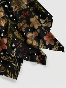 ROMWE Fairycore Spring/Summer Vacation Flower Hippie Romantic Floral, Butterfly & Star Asymmetrical Hem Gothic Dark Style Women Skirt - Black - View 4