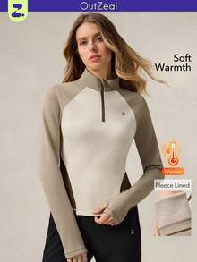 OutZeal 女士冬季保暖户外长袖T恤，适合徒步露营，保暖内衬，前半拉链，立领设计，带拇指孔 - 彩色 - 查看 10