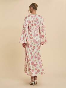 COSMINA Đầm dài nữ thanh lịch in hoa, cổ chữ V, tay cánh dơi, eo thon, thích hợp cho các kỳ nghỉ, hẹn hò, tụ họp, đầm kimono, đầm dài tay, đầm in hoa, đầm dài nữ, đầm quấn. - Nhiều màu - Xem 7