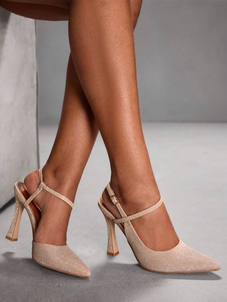 CUCCOO SZL Giày cao gót mũi nhọn lấp lánh thời trang thanh lịch dành cho nữ - Rượu sâm banh - Xem 9