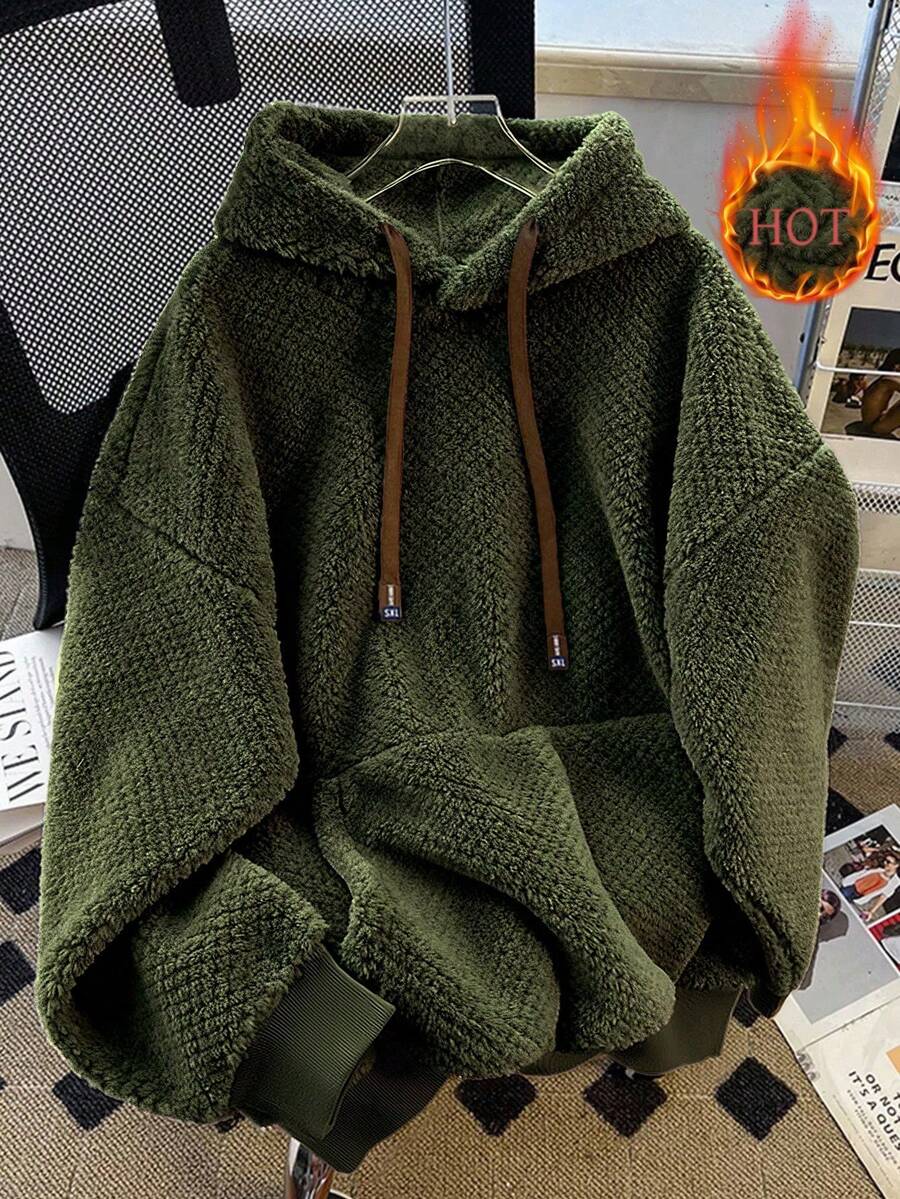 INAWLY 女士休闲保暖袋鼠口袋抽绳卫衣，秋冬款 - 軍綠色 - 查看 1