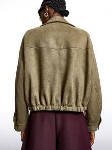 LYSMO 2025 Minimalist Winter Women's Women's Solid Color High Collar Zipper Pocket Casual Long Sleeve Regular Jacket , Winter For Women New Year Thanksgiving Stylish Collection - Green - View 2