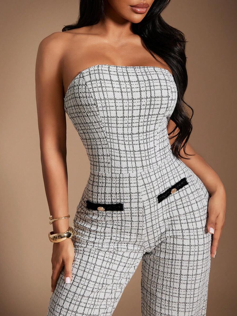 Radiana 复古别致优雅的黑白格子连体裤，适合休闲外出、通勤、派对和正式场合。 - 彩色 - 查看 1