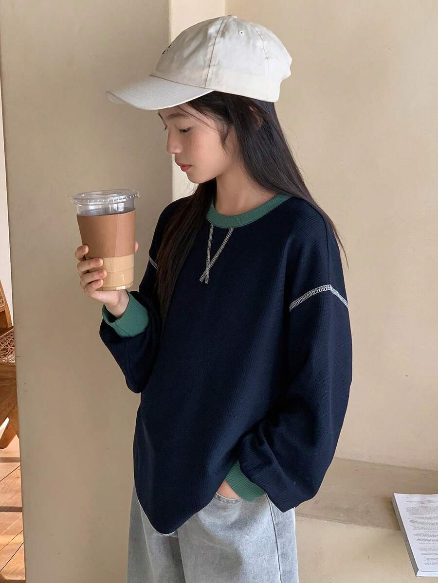 Dazy Kids Tween Girls Colorblock Crew Neck Knit T-Shirt, Fall