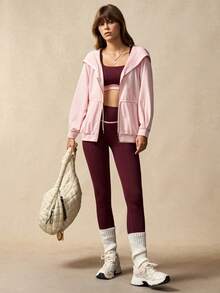 VARSIVA Women's Pink Hooded Slim Fit Drawstring Zipper Casual Long-Sleeve Sports Jacket. - Pink - View 2