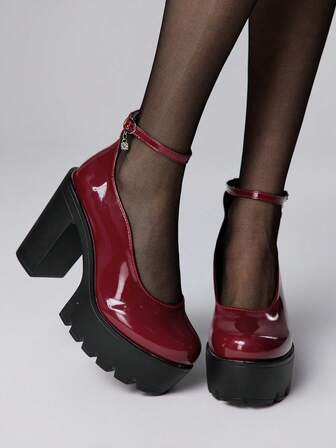 Goth Zapatos de mujer de punta cerrada con correa cruzada tipo Mary Jane, zapatos de plataforma punk gótica con tacón grueso, de un solo cinturón con hebilla, zapatos de uniforme JK, tacones altos formales impermeables para el trabajo