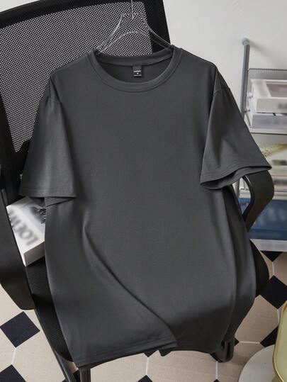 Claim Dot Camiseta Casual Ajustada de Manga Curta e Gola Redonda em Cor Sólida para Homens