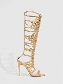 CUCCOO SZL Women's Fashionable Hollow-Out Ornate High Heel Sandals Valentine's Day - Gold - View 2