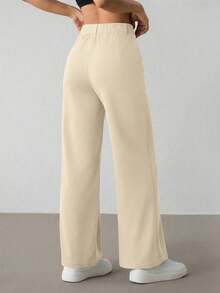 SHEIN PETITE 女式纯色休闲裤 - 杏色 - 查看 2