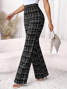 Editum Summer Elegant Women's Plaid Printed Elastic Knitted Pants, Suitable For Various Occasions, Suitable For Summer Vacation, Elegant Travel, And Daily Commuting - Black and White - View 1