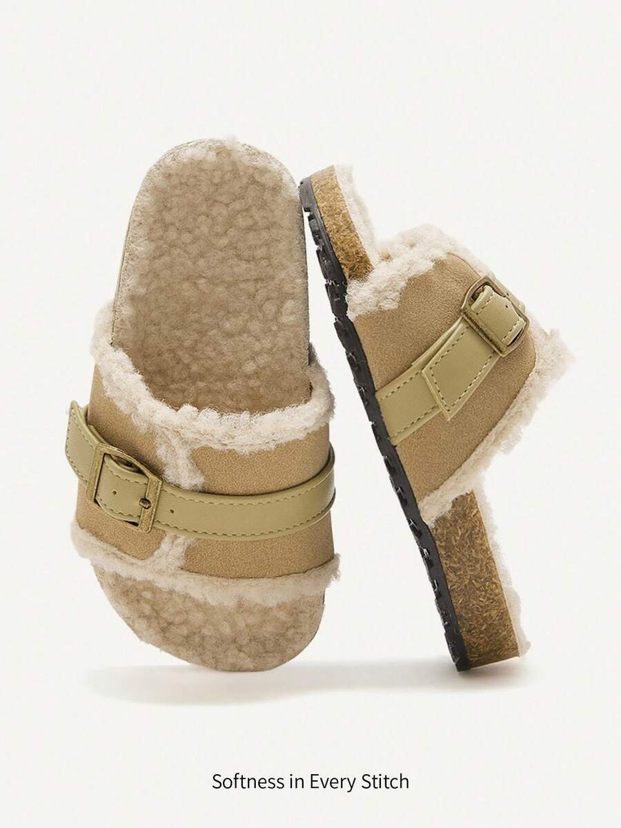 Autumn/Winter Fashion Versatile Casual Cute Funny Fleece Warm Anti-Slip Pastoral Retro Infant Flat Sandals For Toddler Girls - Apricot - View 1
