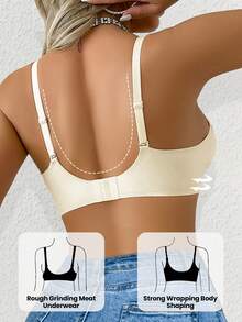女士无缝果冻文胸，纯色，舒适细肩带文胸 - 米色 - 查看 2