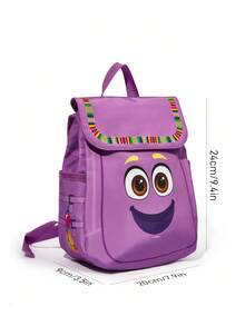 DORA | SHEIN 1 Pc Cute Cartoon Print Backpack, Adjustable Shoulder Strap Length, Gym Bag, Casual Bag, Canvas Backpack, School Bag, Travel Bag , Purple - Purple - View 9