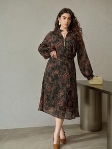 MOTF PREMIUM AUTUMN/WINTER BOHEMIAN CHIC PAISLEY PRINT LONG SLEEVE DRESS - Green - View 2