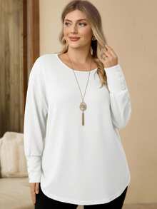 Rosumi Áo thun nữ cỡ lớn dáng rộng, cổ tròn, vai rớt, tay dài, thích hợp cho mùa thu, kỳ nghỉ, mùa xuân, ngày Valentine, đi chơi, mẫu mới 2026, đơn giản và thời trang cho mặc hàng ngày, đầu xuân. - trắng - Xem 6