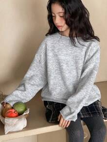 Dazy Kids Tween Girls Solid Color Crew Neck Sweater, Fall