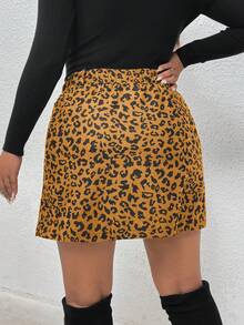 Firerie Chân váy midi H-line họa tiết da báo cỡ lớn dành cho nữ, thoải mái, thường ngày, thu/đông - Màu Khaki - Xem 2