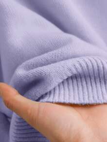 CosyJoli 大码休闲V领蝴蝶结系带宽松套头毛衣 - 紫丁香色 - 查看 8