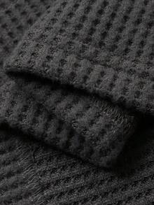 FRIFUL Women's Waffle Texture Fabric Half-Zip Hooded Loose Sweatshirt - Grey - View 3