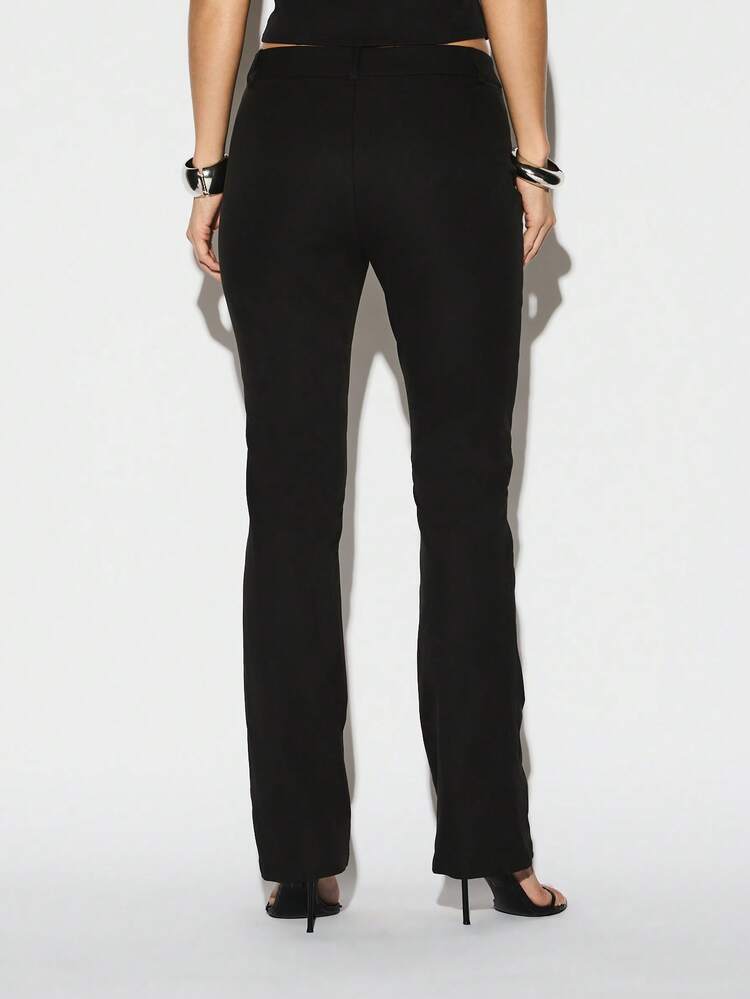 KIZN Ribbed Fitted Wide Leg Trouser With Buttons