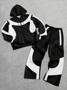 Manfinity Homme Bộ áo nỉ có mũ trùm đầu, túi khóa kéo và quần cạp chun cho nam - Nhiều màu - Xem 5