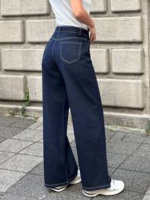 SHEIN PETITE PETITE LOW WAIST DARK WASH STRAIGHT JEAN - Dark Wash - View 2