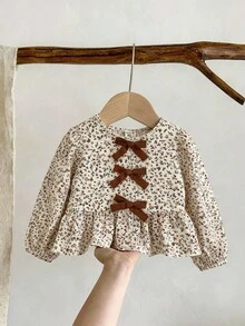 LMoss Kids LMoss 女童撞色碎花圆领休闲衬衫，舒适秋冬款式，秋冬服装，长袖上衣，适合秋冬季日常穿着，百搭实用 - 彩色 - 查看 6