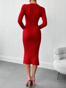Women Sweater Dresses - Red - View 3