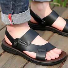 Sandalias planas de suela blanda para hombre, ideales para salidas informales y la playa. Con suela gruesa, duradera y antideslizante. Sandalias para hombre. - Negro - Ver 4