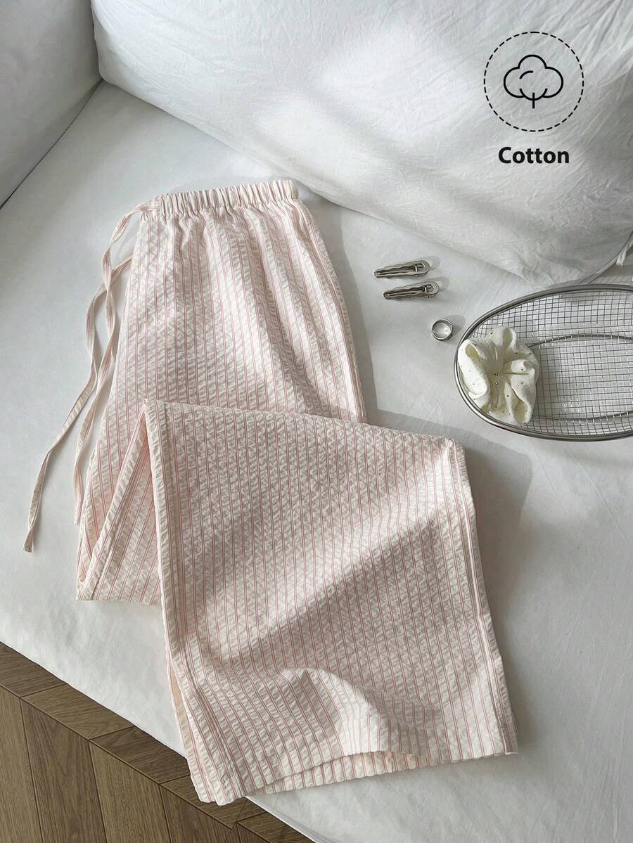 Elamini 女士低腰直筒休闲度假裤，学院风，春夏款 - 粉色 - 查看 1