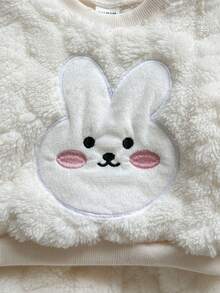 SHEIN Vintaside Kids 2pcs Baby Outfit, Cute Rabbit Pattern Sweatshirt And Fuzzy Long Pants Set, Milky White, Autumn/Winter - Pink - View 5