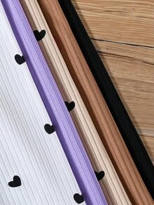 SHEIN Vintaside Kids Set de 5 leggings con diseño de corazón lindos para bebé niña, suaves, cómodos, elásticos, de piel amigable, esenciales para otoño/invierno, con opciones de multicolor - Morado - Ver 3