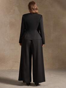 SHEIN LUNE 秋冬两件套加大码女式不规则金属扣肩带开衩背心裤套装，秋冬女士办公室穿搭，两件套女装，优雅老钱风女装 - 黑色 - 查看 2