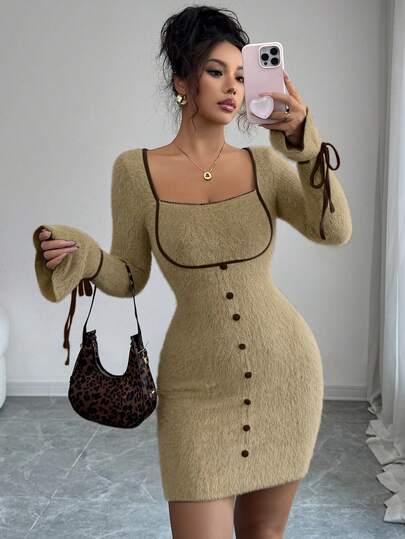 Modelyn Women's Butterfly Tie Elegant Short Dress, Autumn/Winter