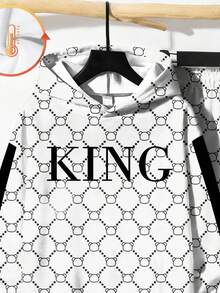 2 件 KING 青少年男孩休闲简约长袖连帽运动衫套装，适合秋冬季 - 彩色 - 查看 4